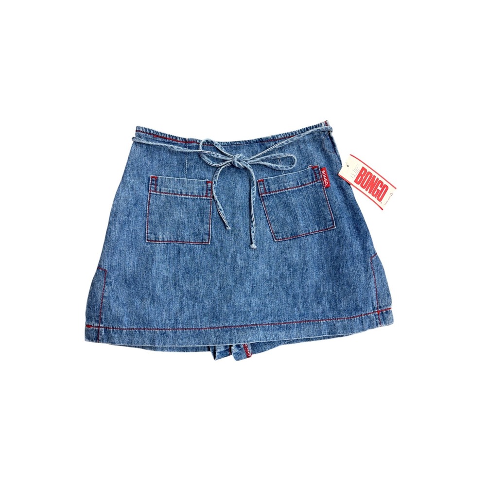 Bongo Vintage Denim Skort Red Contrast Stitch Ties Made in USA Size 1